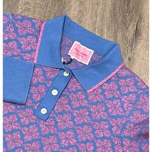 Kate Spade Sweater Womens Small Blue Pink Floral Polo Shimmer READ